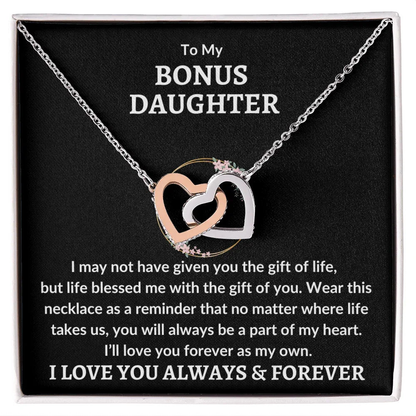 Bonus Daughter Interlocking Heart Necklace - Love You As My Own - Giftinum