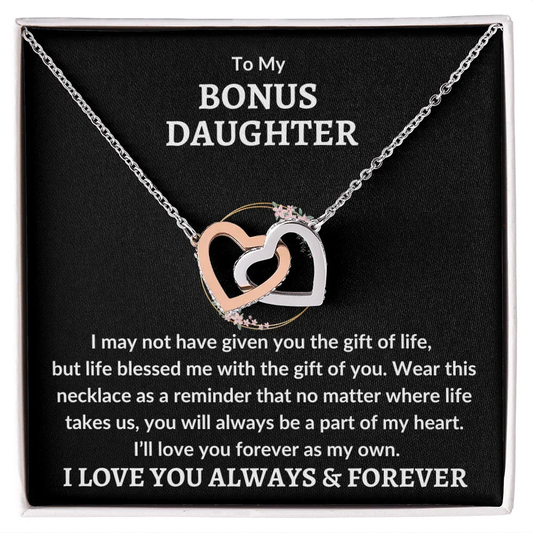 Bonus Daughter Interlocking Heart Necklace - Love You As My Own - Giftinum