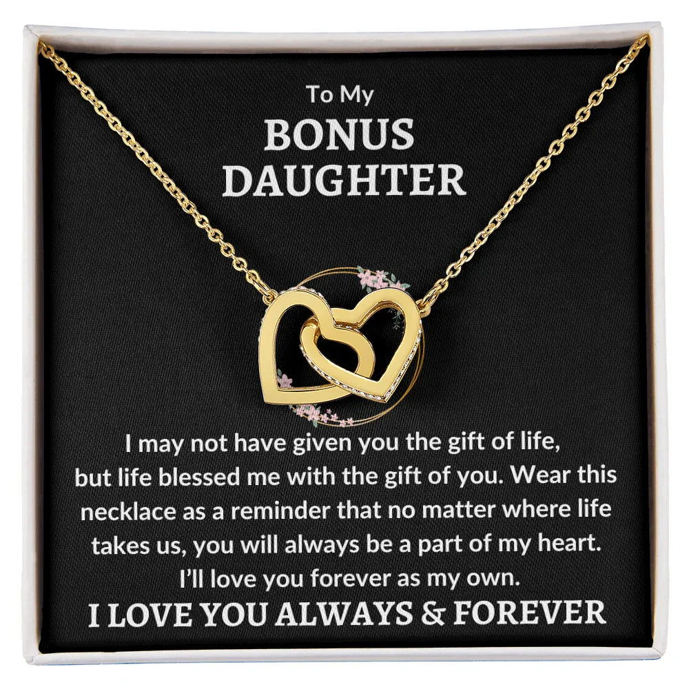 Bonus Daughter Interlocking Heart Necklace - Love You As My Own - Giftinum