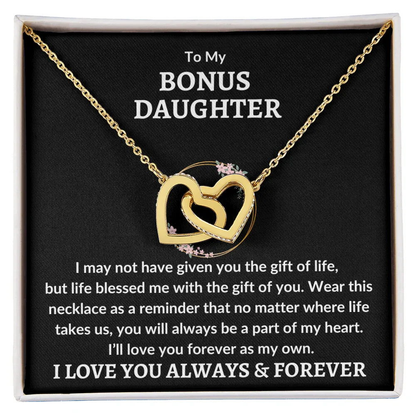 Bonus Daughter Interlocking Heart Necklace - Love You As My Own - Giftinum