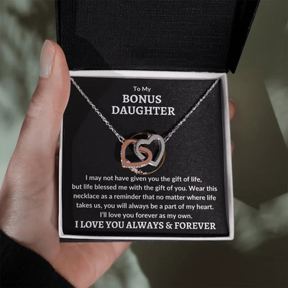 Bonus Daughter Interlocking Heart Necklace - Love You As My Own - Giftinum