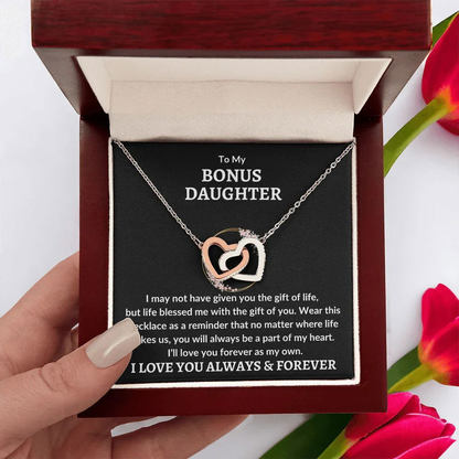 Bonus Daughter Interlocking Heart Necklace - Love You As My Own - Giftinum