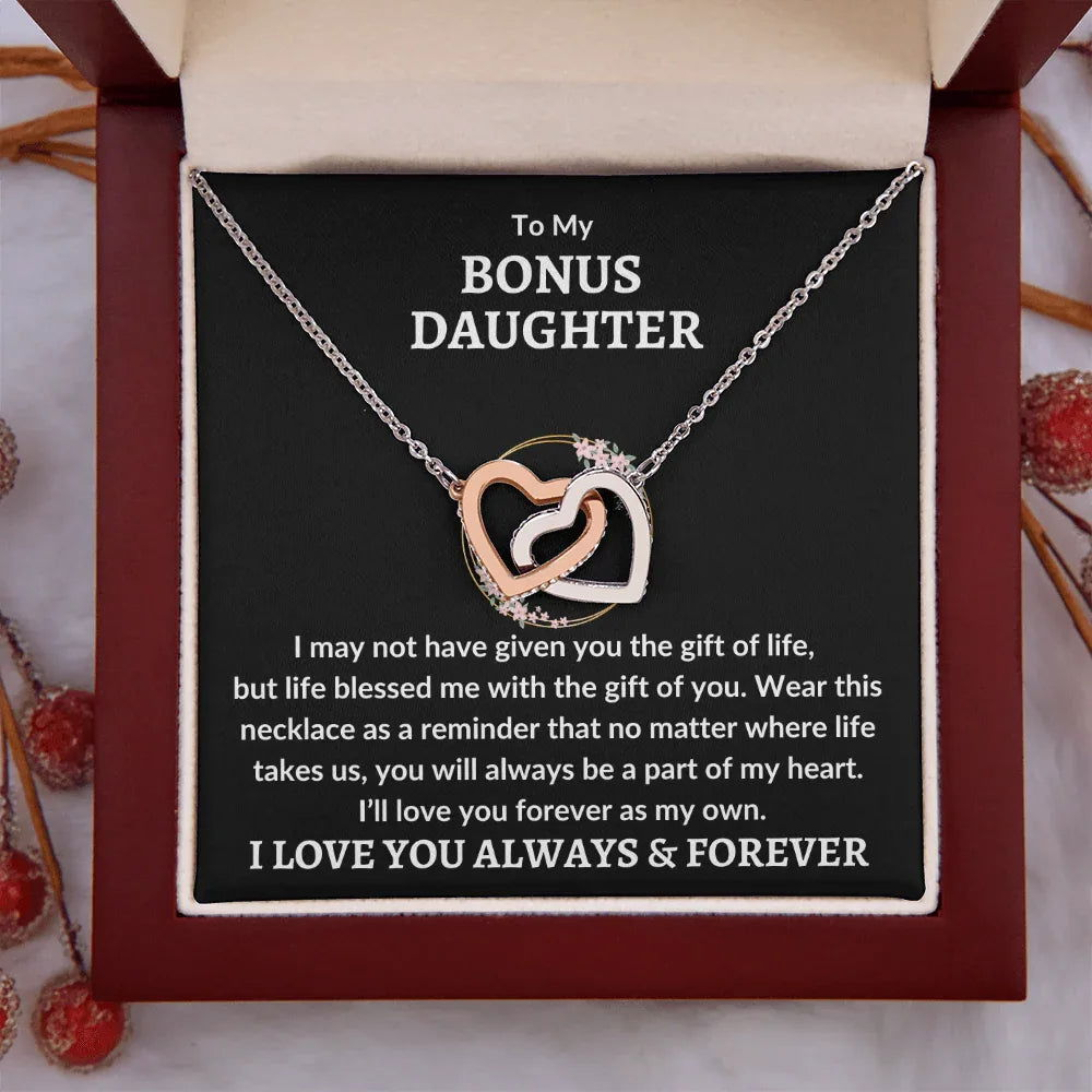 Bonus Daughter Interlocking Heart Necklace - Love You As My Own - Giftinum