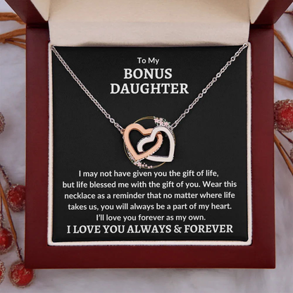 Bonus Daughter Interlocking Heart Necklace - Love You As My Own - Giftinum