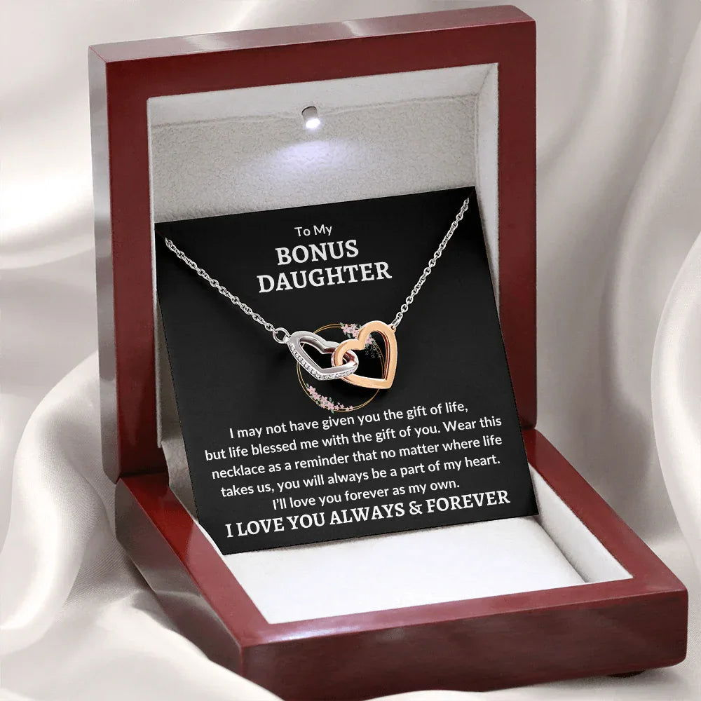 Bonus Daughter Interlocking Heart Necklace - Love You As My Own - Giftinum