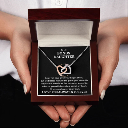 Bonus Daughter Interlocking Heart Necklace - Love You As My Own - Giftinum