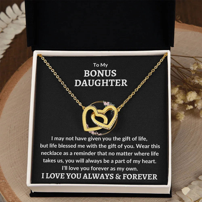Bonus Daughter Interlocking Heart Necklace - Love You As My Own - Giftinum