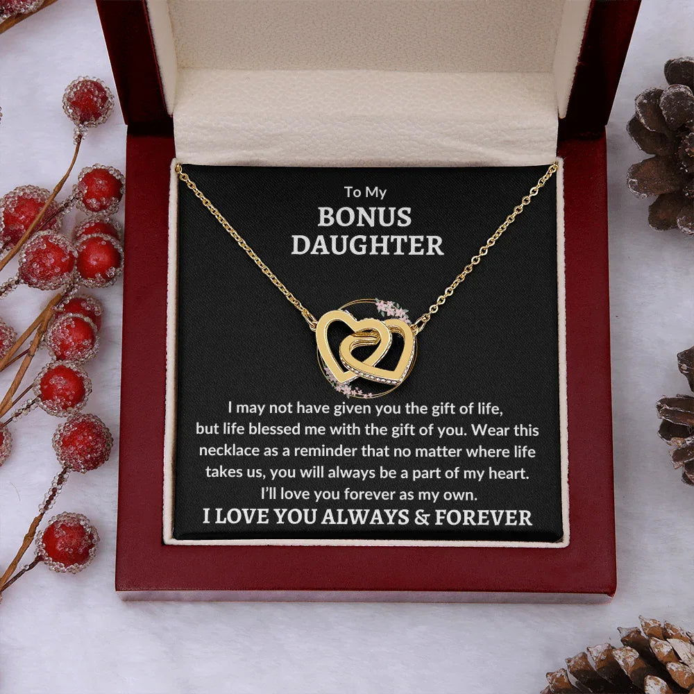 Bonus Daughter Interlocking Heart Necklace - Love You As My Own - Giftinum