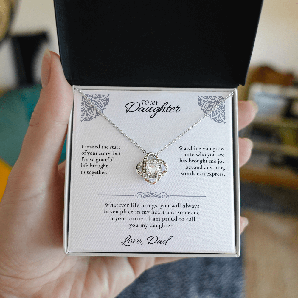 Bonus Daughter Necklace from Dad | Love Knot Gift with Message Card - Giftinum