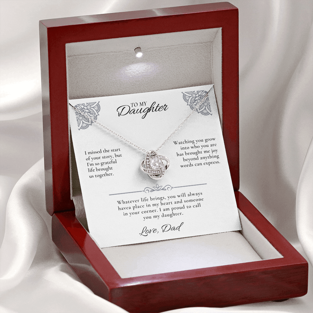 Bonus Daughter Necklace from Dad | Love Knot Gift with Message Card - Giftinum