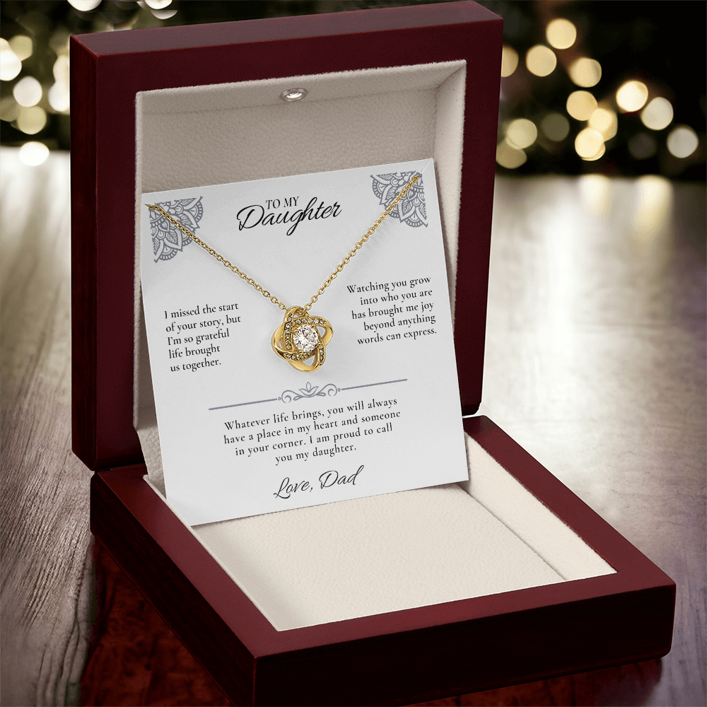 Bonus Daughter Necklace from Dad | Love Knot Gift with Message Card - Giftinum