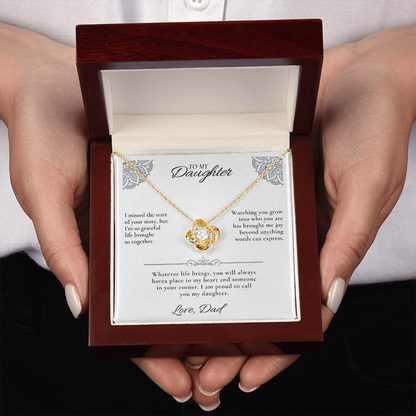 Bonus Daughter Necklace from Dad | Love Knot Gift with Message Card - Giftinum