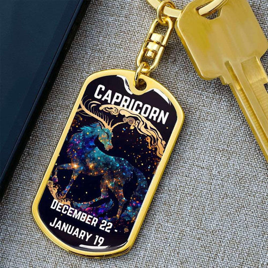 Capricorn Keychain Dog Tag with Swivel Keychain (Gold) / No Jewelry Giftinum