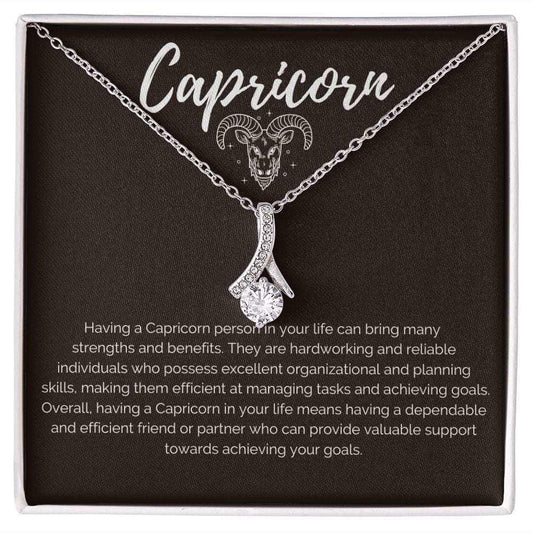 Capricorn Zodiac Birthday Necklace 14K White Gold Finish / Standard Box Jewelry Giftinum