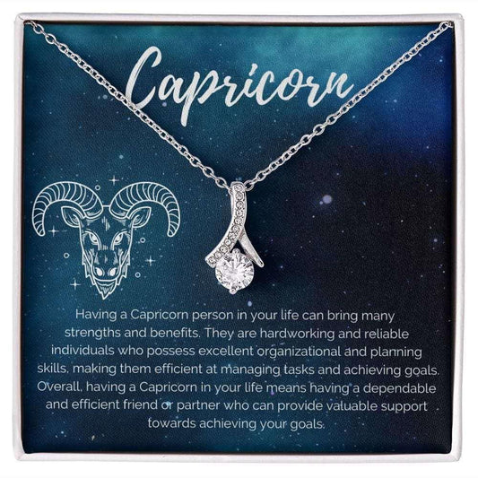 Capricorn Zodiac Birthday Necklace 14K White Gold Finish / Standard Box Jewelry Giftinum