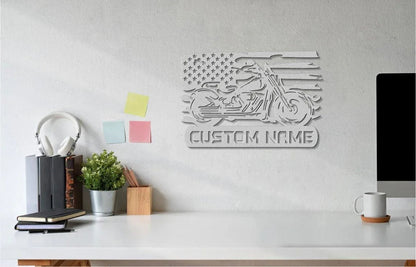 Custom Metal Biker Sign with American Flag Detail - Giftinum