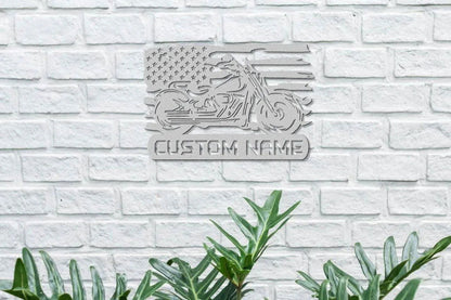 Custom Metal Biker Sign with American Flag Detail - Giftinum