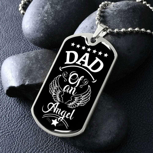 Dad of an Angel Dog Tag Necklace Military Chain (Silver) / No Jewelry Giftinum