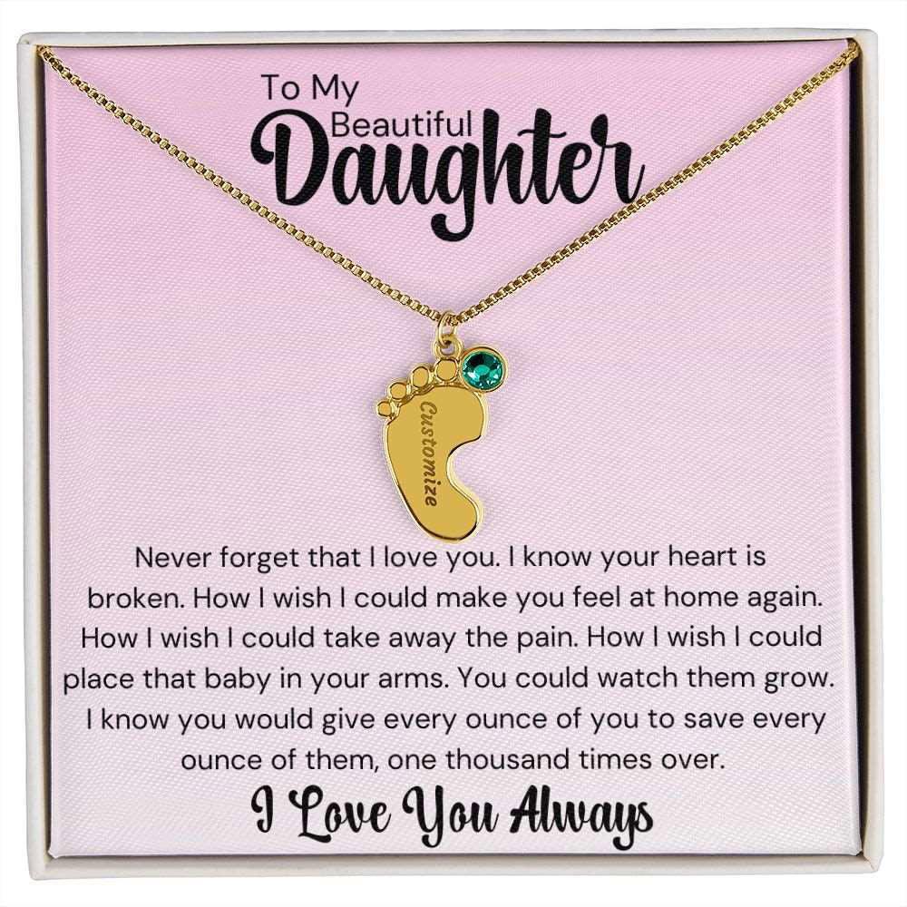 Daughter Baby Feet Necklace - Never forget that I love you. 1 Charm / 18K Yellow Gold Finish / Two-Toned Box Jewelry Giftinum