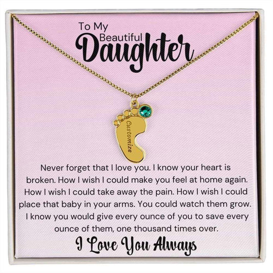 Daughter Baby Feet Necklace - Never forget that I love you. 1 Charm / 18K Yellow Gold Finish / Two-Toned Box Jewelry Giftinum