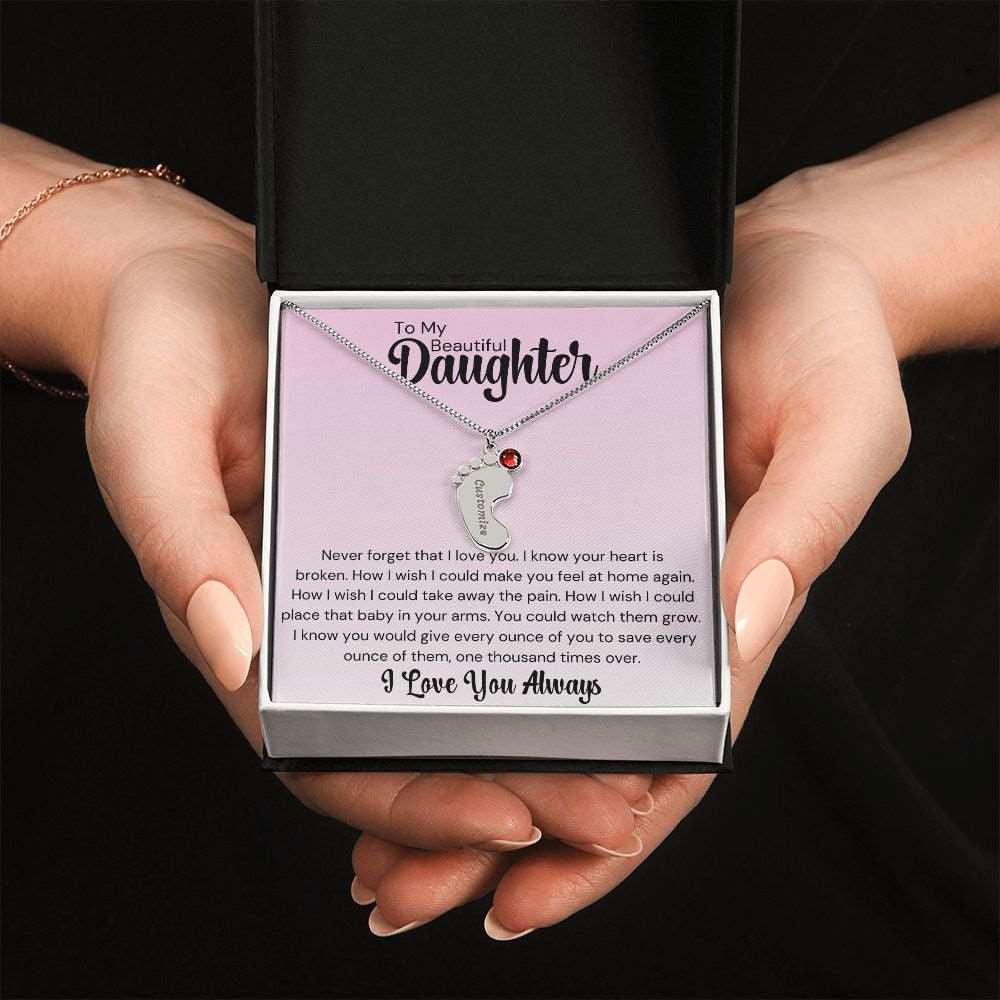 Daughter Baby Feet Necklace - Never forget that I love you. 1 Charm / Polished Stainless Steel / Two-Toned Box Jewelry Giftinum