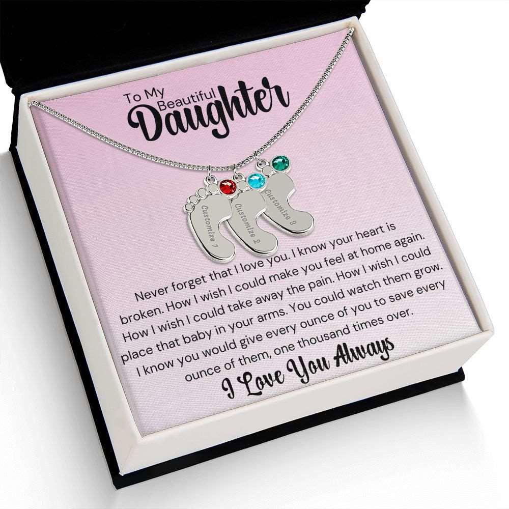 Daughter Baby Feet Necklace - Never forget that I love you. 1 Charm / Polished Stainless Steel / Two-Toned Box Jewelry Giftinum