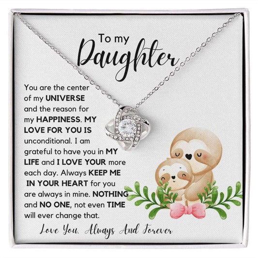 Daughter Sloth Necklace - You are the center of my Universe 14K White Gold Finish / Standard Box Jewelry Giftinum