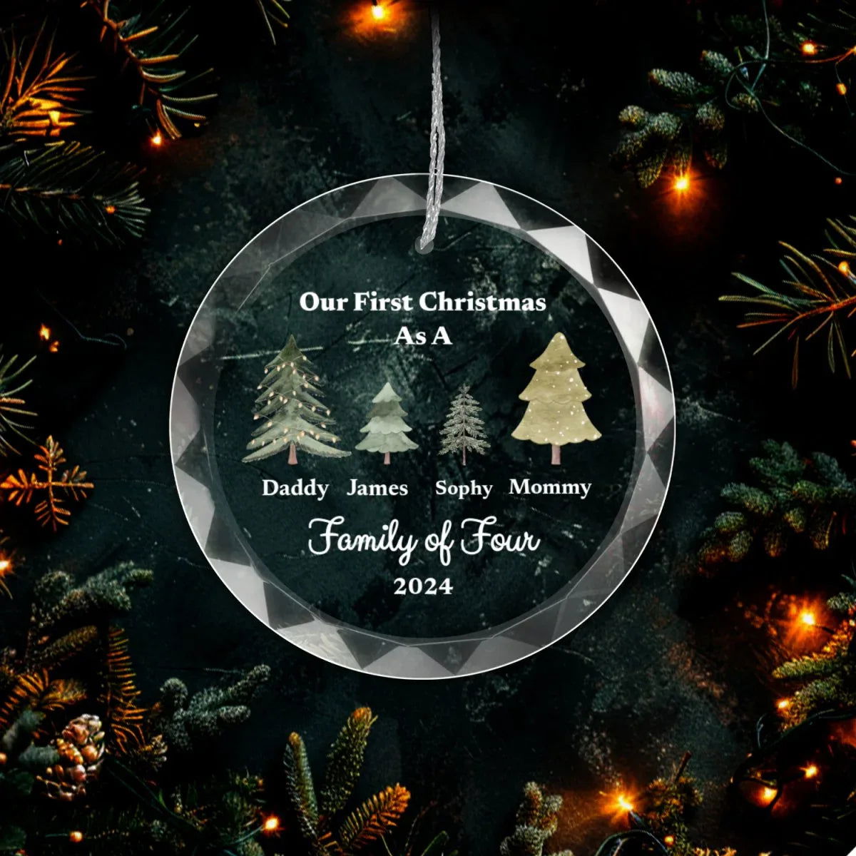 Family of Christmas Ornament With Gift Box - Giftinum