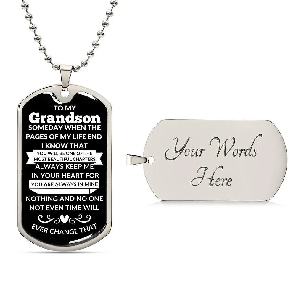 Grandson Dog Tag Necklace - Keep me in your heart - Giftinum