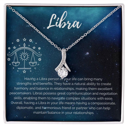 Libra Zodiac Birthday Necklace 14K White Gold Finish / Standard Box Jewelry Giftinum