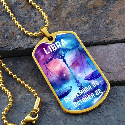 Libra Zodiac Dog Tag Necklace Military Chain (Silver) / No Jewelry Giftinum