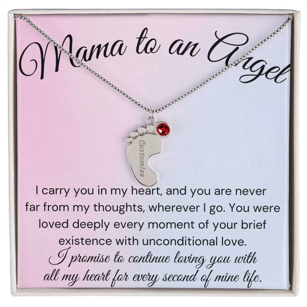 Mama of an Angel Baby Feet Necklace - I carried you in my heart 1 Charm / Polished Stainless Steel / Standard Box Jewelry Giftinum