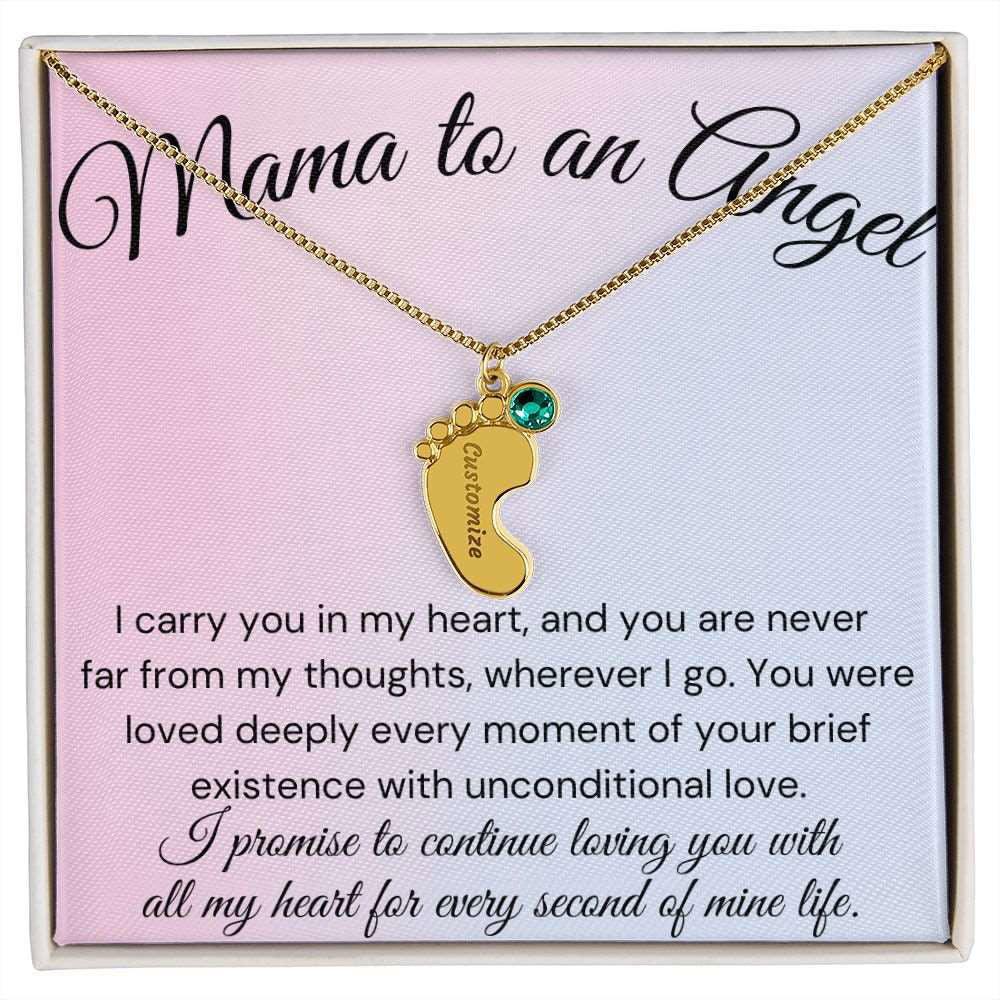 Mama of an Angel Baby Feet Necklace - I carried you in my heart 1 Charm / Polished Stainless Steel / Standard Box Jewelry Giftinum