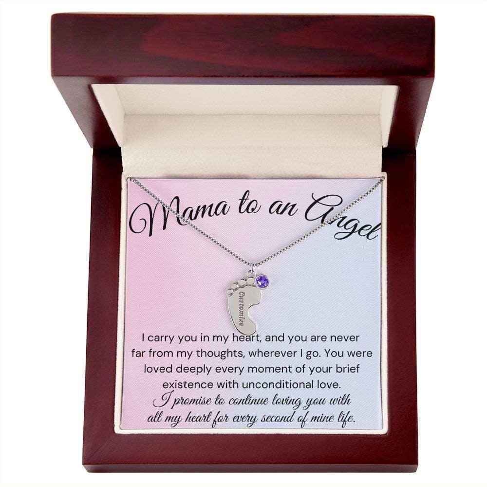 Mama of an Angel Baby Feet Necklace - I carried you in my heart 1 Charm / Polished Stainless Steel / Standard Box Jewelry Giftinum