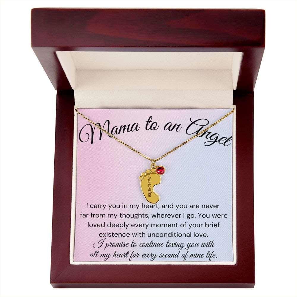 Mama of an Angel Baby Feet Necklace - I carried you in my heart 1 Charm / Polished Stainless Steel / Standard Box Jewelry Giftinum