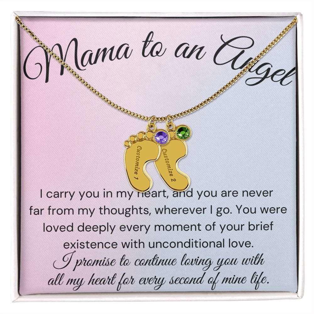 Mama of an Angel Baby Feet Necklace - I carried you in my heart 1 Charm / Polished Stainless Steel / Standard Box Jewelry Giftinum