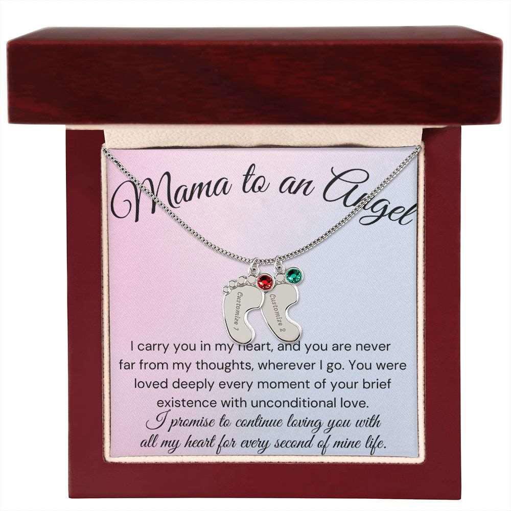 Mama of an Angel Baby Feet Necklace - I carried you in my heart 2 Charms / Polished Stainless Steel / Luxury Box Jewelry Giftinum