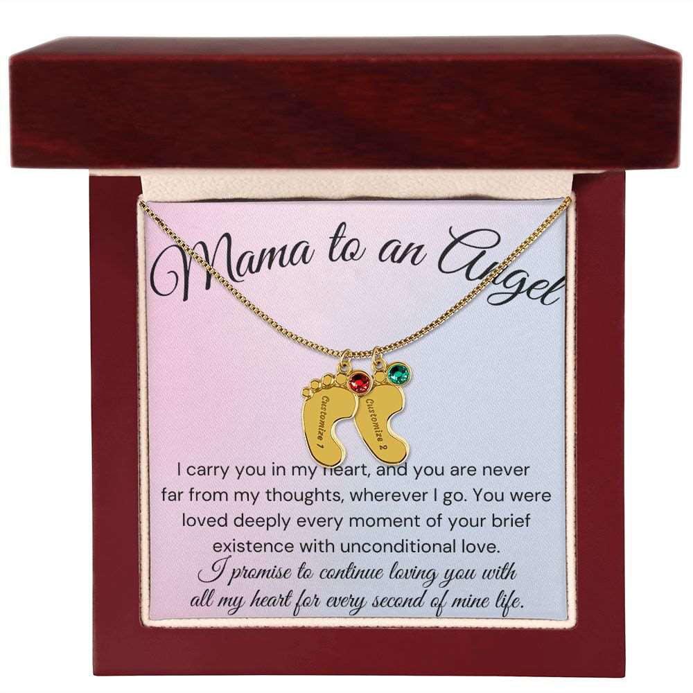 Mama of an Angel Baby Feet Necklace - I carried you in my heart 2 Charms / 18K Yellow Gold Finish / Luxury Box Jewelry Giftinum