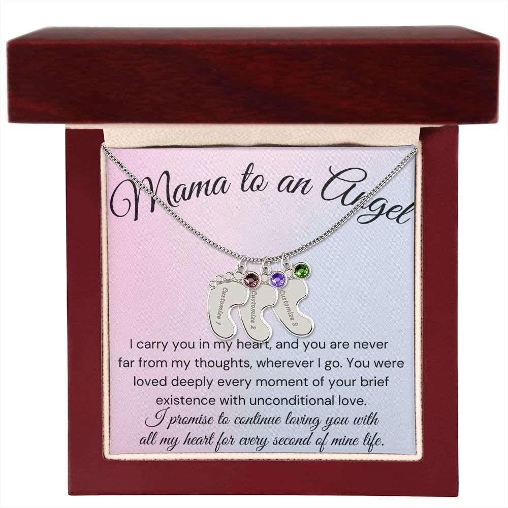 Mama of an Angel Baby Feet Necklace - I carried you in my heart 3 Charms / Polished Stainless Steel / Luxury Box Jewelry Giftinum