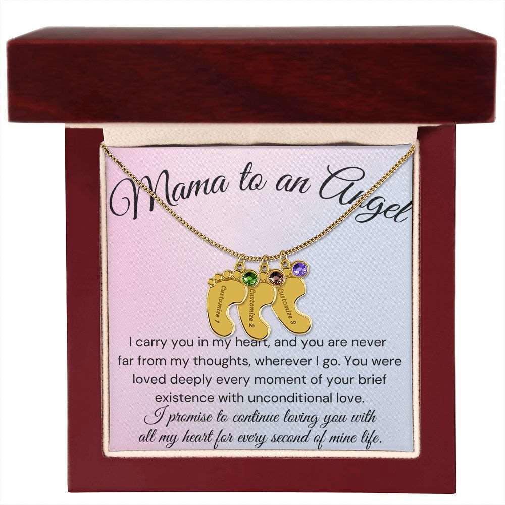 Mama of an Angel Baby Feet Necklace - I carried you in my heart 3 Charms / 18K Yellow Gold Finish / Luxury Box Jewelry Giftinum
