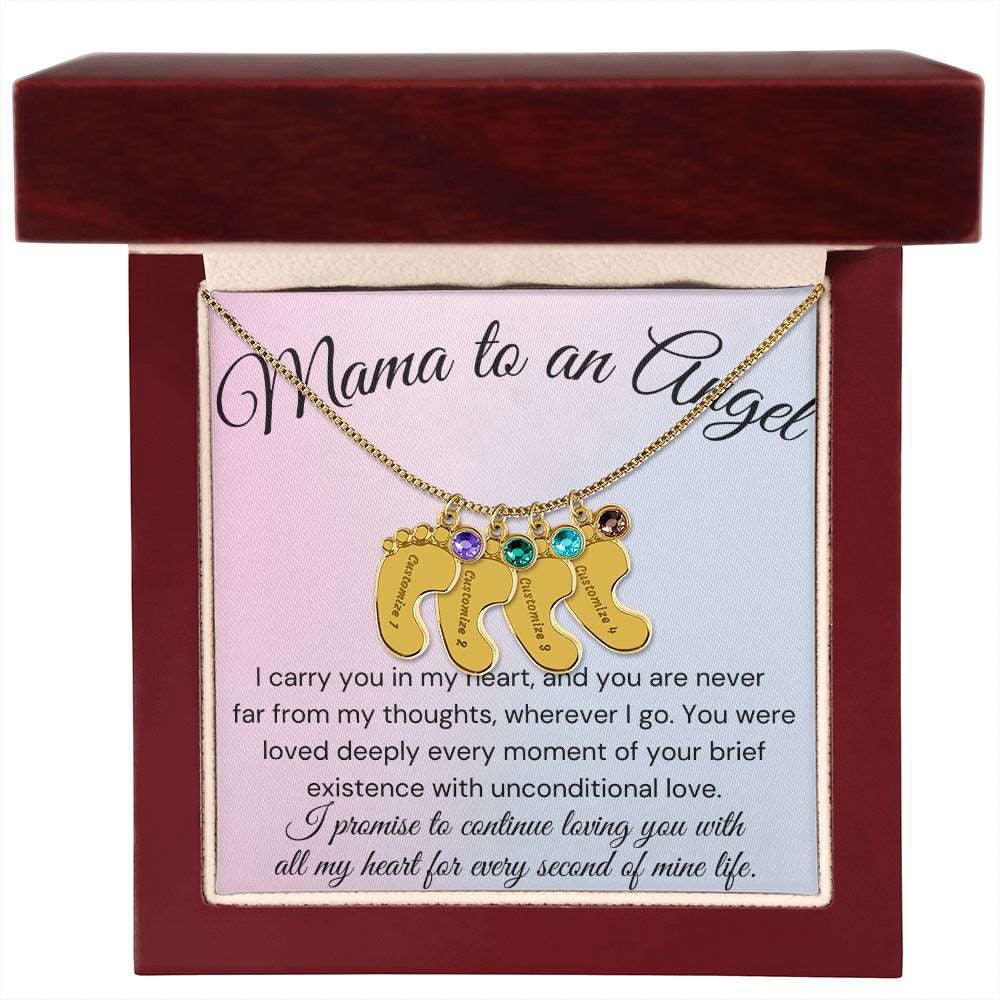 Mama of an Angel Baby Feet Necklace - I carried you in my heart 4 Charms / 18K Yellow Gold Finish / Luxury Box Jewelry Giftinum