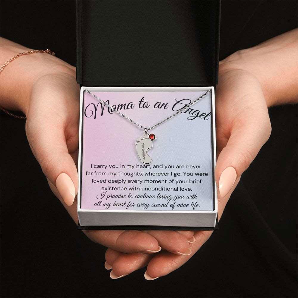 Mama of an Angel Baby Feet Necklace - I carried you in my heart 1 Charm / Polished Stainless Steel / Standard Box Jewelry Giftinum