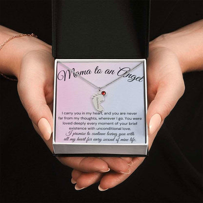 Mama of an Angel Baby Feet Necklace - I carried you in my heart 1 Charm / Polished Stainless Steel / Standard Box Jewelry Giftinum