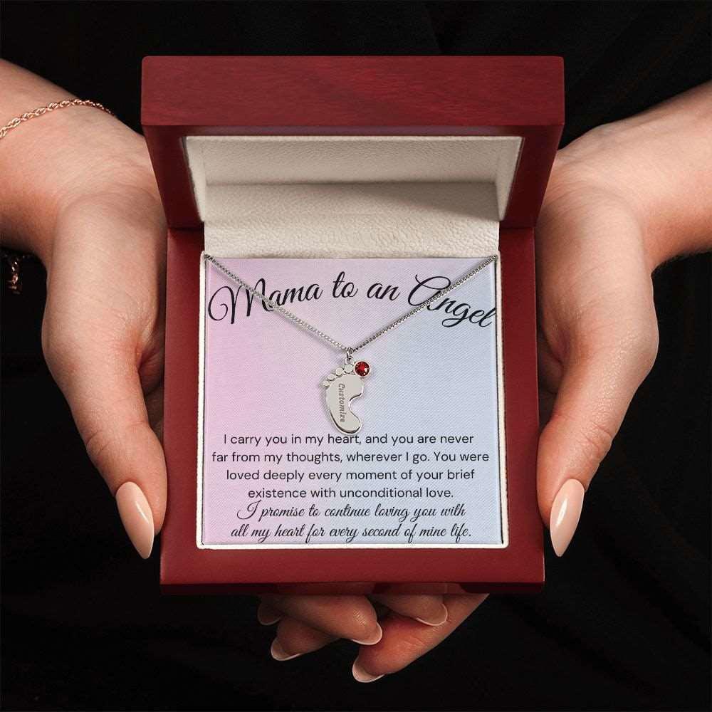 Mama of an Angel Baby Feet Necklace - I carried you in my heart 1 Charm / Polished Stainless Steel / Luxury Box Jewelry Giftinum