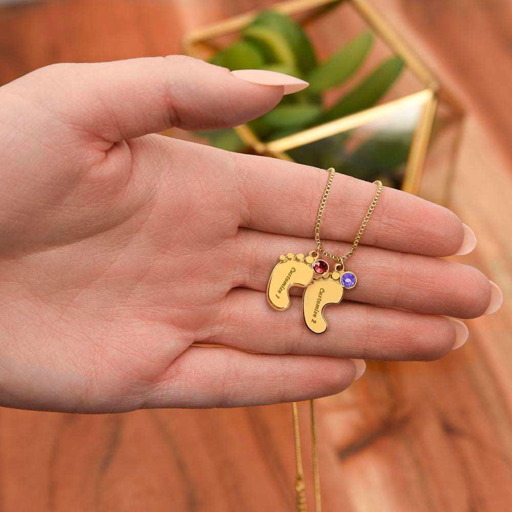 Mama of an Angel Baby Feet Necklace - I carried you in my heart 2 Charms / 18K Yellow Gold Finish / Standard Box Jewelry Giftinum