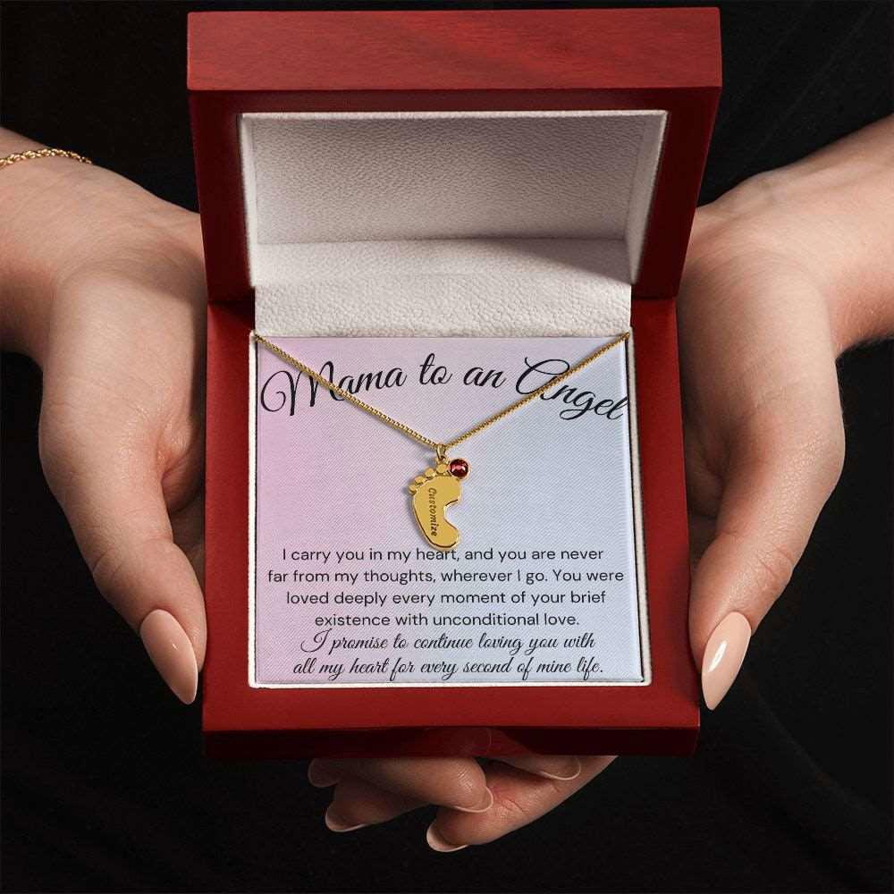 Mama of an Angel Baby Feet Necklace - I carried you in my heart 1 Charm / 18K Yellow Gold Finish / Luxury Box Jewelry Giftinum