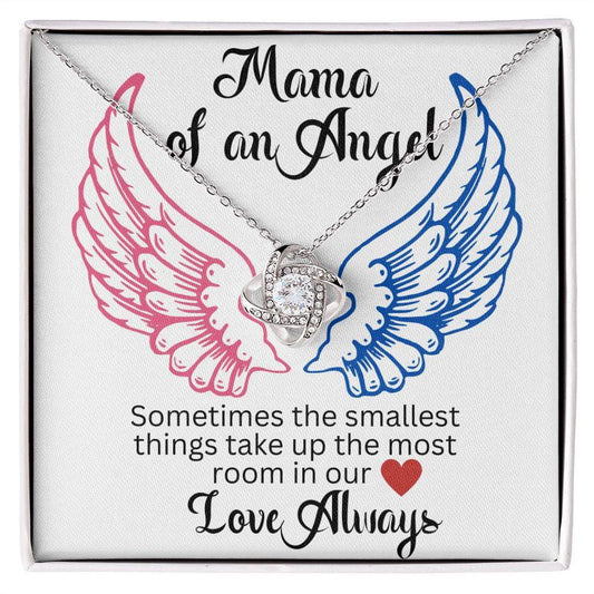 Mama of an Angel Love Knot Necklace - Sometimes the smallest things 14K White Gold Finish / Two-Toned Box Jewelry Giftinum