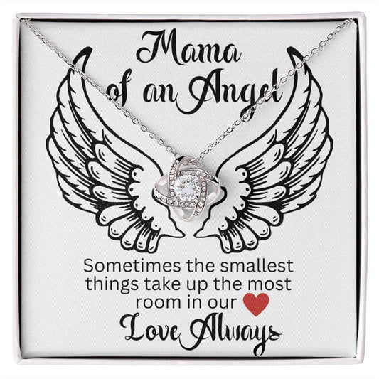 Mama of an Angel Love Knot Necklace - Sometimes the smallest things 14K White Gold Finish / Two-Toned Box Jewelry Giftinum