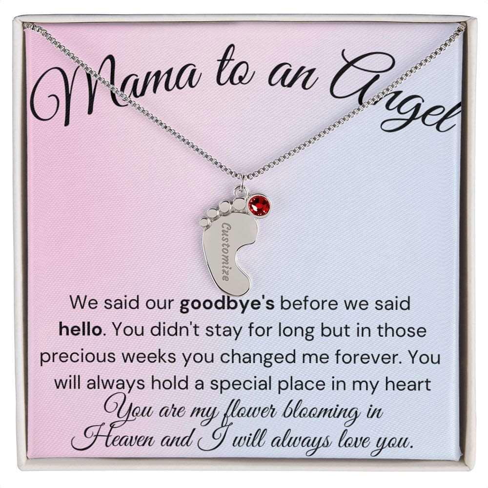 Mama to an Angel Baby Feet Necklace - We said our goodbye 1 Charm / Polished Stainless Steel / Standard Box Jewelry Giftinum