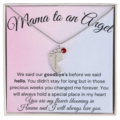 Mama to an Angel Baby Feet Necklace - We said our goodbye 1 Charm / Polished Stainless Steel / Standard Box Jewelry Giftinum